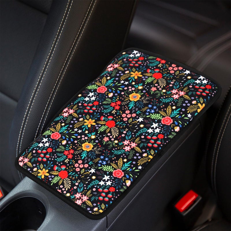 YR Vehicle Center Console Armrest Cover Pad, Universal Fit Soft Comfort Center Console Armrest Cushion for Car, Stylish Pattern Design Car Armrest Cover, Lotus - Image 2